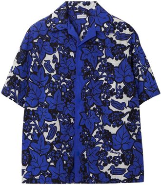 Burberry Ivy leaf-print cotton shirt - men - Cotton/Mother of Pearl - S - Blue