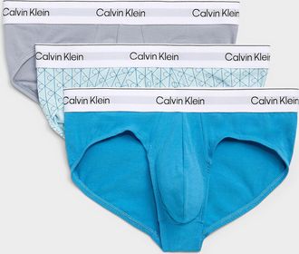Calvin Klein Mens Grey/pattern/blue stretch briefs Icon Cotton Stretch 3-pack