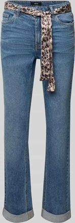 Zero Slim Fit Jeans mit Bindeg&uuml;rtel und Saum mit Aufschlag in Jeansblau, Gr&ouml;&szlig;e 34