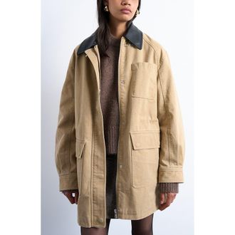 Topshop Cotton Blend Barn Jacket in Tan at Nordstrom Rack, Size Medium