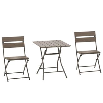 OUTSUNNY 3 PCS Foldable Garden Bistro Set Folding Table And Chairs Set - Grey | TJ Hughes