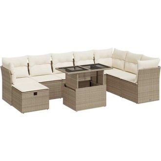 vidaXL Set De Sof&aacute;s De Jard&iacute;n Con Cojines 9 Pzas Rat&aacute;n Sint&eacute;tico Beige Vidaxl