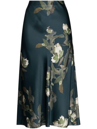 Vince floral-print high-waisted midi skirt - Green