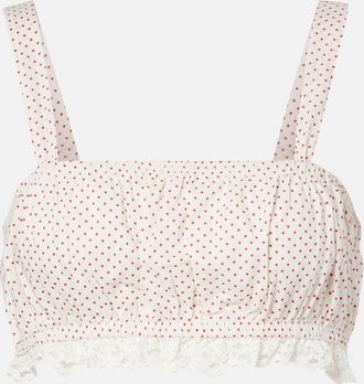 Possé Marlowe lace-trimmed polka-dot cotton crop top