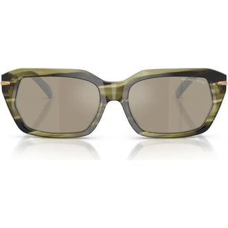 Michael Kors Lake Tahoe 54mm Mirrored Rectangular Sunglasses in Olive Horn /Brown Silver at Nordstrom