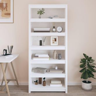Berkfield Home Book Cabinet White 80x35x183 cm Solid Wood Pine | Size: 80 x 35 x 183 cm