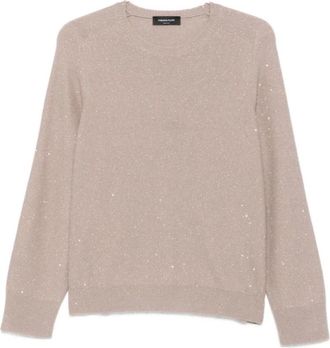Fabiana Filippi Truien - Dames - Ronde hals truien - Beige - S - Nylon - Truien & Vesten
