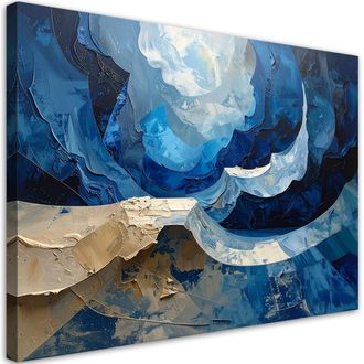 Feeby Cuadro En Lienzo, Imitac&oacute;n De Pintura Abstracta Azul Y Beige, 120x80