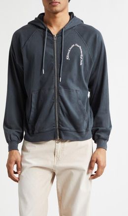Stockholm Surfboard Club Petite Logo Organic Cotton Zip Graphic Hoodie in Black at Nordstrom, Size X-Large