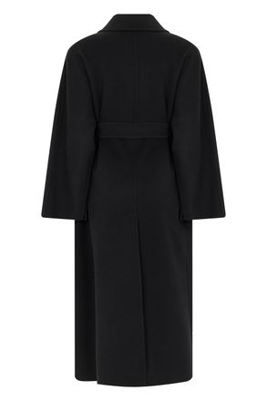 Max Mara Womens Long Belted Coat Black Virgin Wool