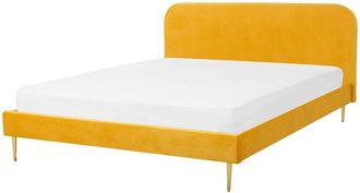 Beliani Beliani - Cama con somier de terciopelo amarillo dorado 160 x 200 cm patas de metal Flayat