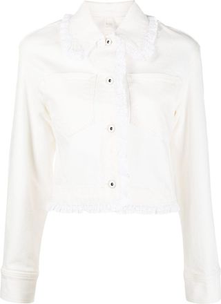 Kenzo broderie-anglaise cropped denim jacket - women - Spandex/Elastane/Cotton - M - Neutrals
