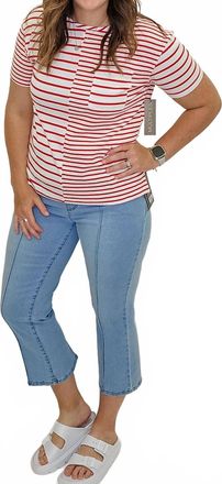 Multiples Short Sleeve Stripe Top In Red & White