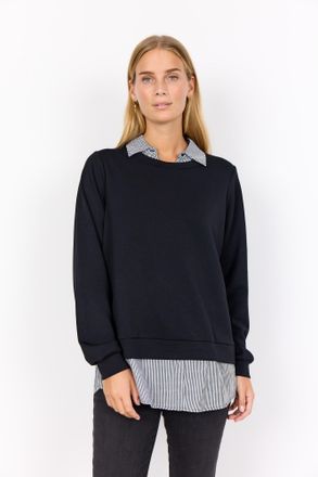 Soyaconcept Hemdbluse SOYACONCEPT SC-BANU 264, Damen, Gr. XXL, schwarz combi, Web, Obermaterial: 48% Modal, 48% Polyester, 4% Elasthan, gestreift, unifarben, h&uuml;ft