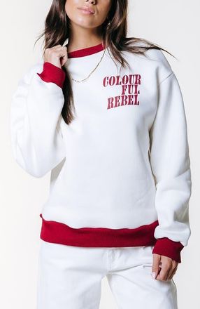 Colourful rebel Logo Contrast Rib Dropped Shoulder Sweat in White at Nordstrom, Size Medium Eu