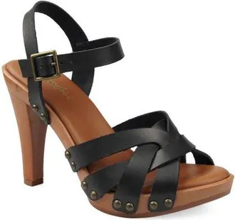 Candie's Gia Ankle Strap Platform Sandal in Black Leather at Nordstrom, Size 11