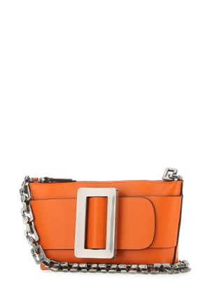 Boyy Womens Orange Leather Buckle Shoulder Bag Puffinsbill Borse A Tracolla