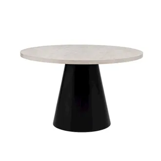 Best Master Furniture Timaro Transitional Round Dining Table with Pedestal Base, Beige/Black