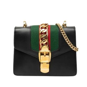 Gucci Pre-owned Sylvie Schoudertas - Dames - Pre-owned - Zwart - Maat: ONE Size Leer