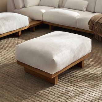 Castlery Performance Fabric Ottoman - White, Light Brown | Mori by Castlery