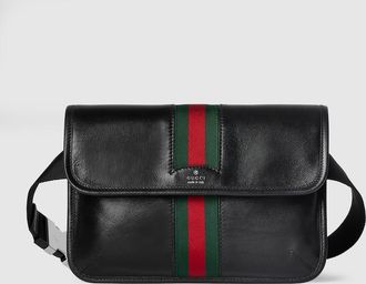 Gucci Web Trademark Small Belt Bag, Black, Leather