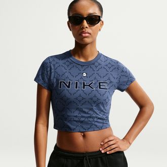 Nike Womens Nike Sportswear Chill Knit Slim Cropped T-Shirt in Blue | II3658-461