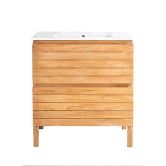 Wanda Collection Mueble ba&ntilde;o de teca y cer&aacute;mica L 80 cm