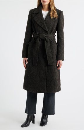 Bernardo Double Breasted Belted Coat in Brown at Nordstrom, Size Xx-Large