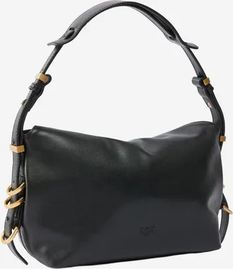 Pinko Womens Shoulder Bag Saddle Baguette Black Leather