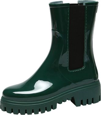 Generic Ladies Wellies Fashion Elastic Mouth Thick Sole Wear Water Shoes Non Slip Kitchen Rubber Shoes Outdoor Car Wash Ladies Waterproof Fashion Ankle Rain B