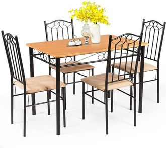 Costway Costway - Juego de Mesa Comedor de 5 Piezas con Estructura de Metal, Juego de Mesa y 4 Sillas Moderno, Conjunto de Comedor, Mesa de Cocina con 4