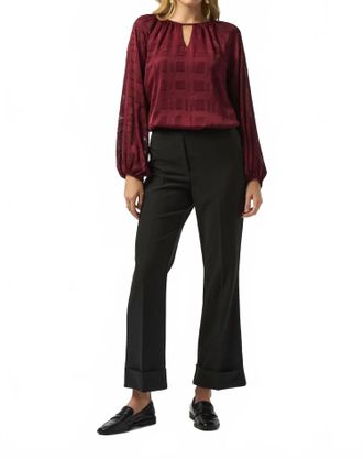 Joseph Ribkoff Satin Burnout Boxy Top In Merlot