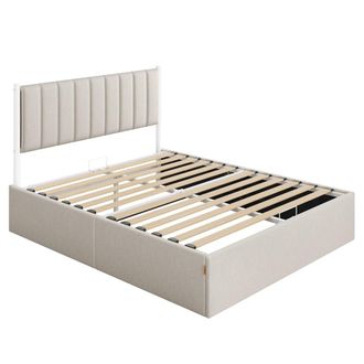 Vasagle Estructura de cama elevable con almacenaje y cabecero de color beige