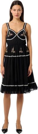 Manoush Handgemaakte Bloemen Kant Midi Jurk - Dames - Casual kleedjes - Zwart - S - Katoen - Kleedjes