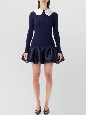 Self Portrait pointelle knit mini dress taffeta skirt