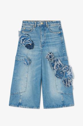 Ganni Blue Baggy Cropped Jeans in Flower Print Denim - Size 24W/33L Organic Cotton