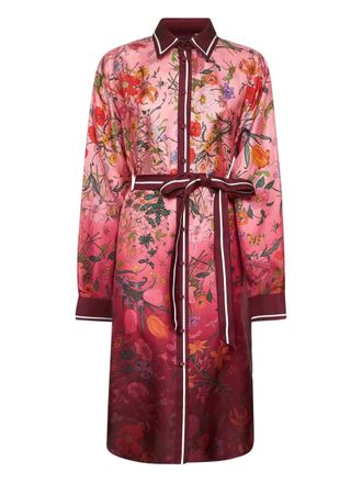 Gucci floral-print belted shirt dress - women - Silk - 42 - Red
