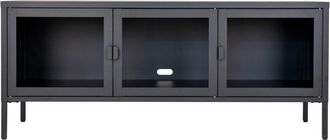 Moloo Mueble de TV con 3 puertas de cristal acero negro 130 cm