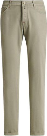 Kiton Stretch Katoen Vijf-Pocket Broek - Heren - Slim Fit Jeans - Groen - W38 - Katoen - Jeans