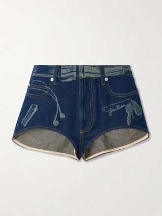 Jean Paul Gaultier Shorts In Denim Stampato Trompe Loeil - Blu