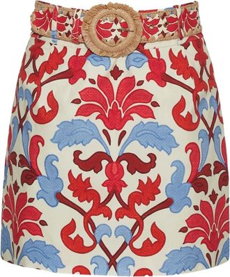 Cara Cara Blaze mini-rok met raffia ceintuur en bloemenprint - Beige