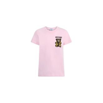 Moschino Teddy Bear Cotton Jersey T-Shirt - female - Moschino - T-Shirts - Pink - 2XS - Tops