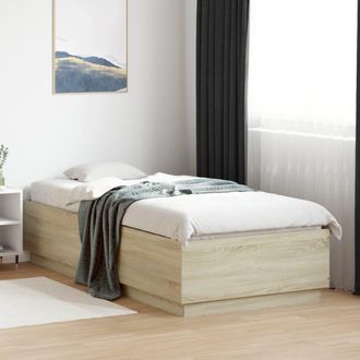 vidaXL Estructura Cama Con Luces Led Madera Roble Sonoma 100x200 Cm Vidaxl