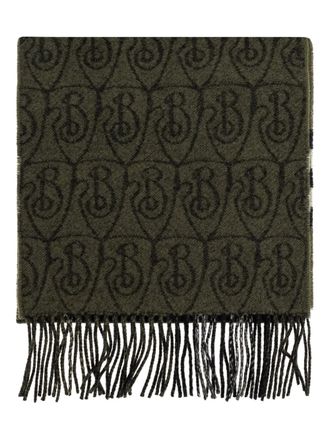 Burberry monogram fringed scarf - unisex - Cashmere - OS - Green