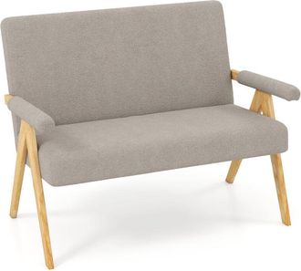 Costway Loveseat Sofa Comfy Upholstered Sherpa Couch with Armrests-Grey