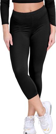 Janisramone Womens Ladies New Plain Stretchy 3/4 Leggings Workout Tight Gym Cropped Capri Active Pants Black