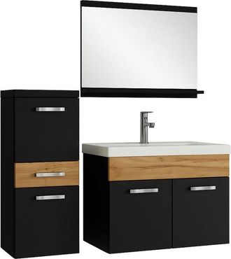 Badplaats Badplaats - Mobile da bagno Alba 60cm Nero Opaco con Rovere - armadio mobiletto lavabo