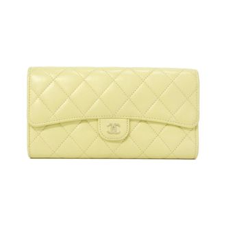Chanel Yellow Leather Long Wallet (Bi-Fold) (Pre-Owned)