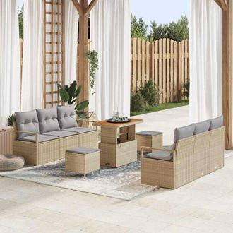 vidaXL Conjunto De Sof&aacute; De Jard&iacute;n Con Coj&iacute;n 9 Pcs Beige Polirat&aacute;n Vidaxl