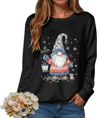 Generic Christmas Sweatshirts Women UK Xmas Top Ladies Merry Christmas Tree and Snowflake Printed Top Crewneck Long Sleeve Loose Fit Funny Reindeer Xmas Jumpe